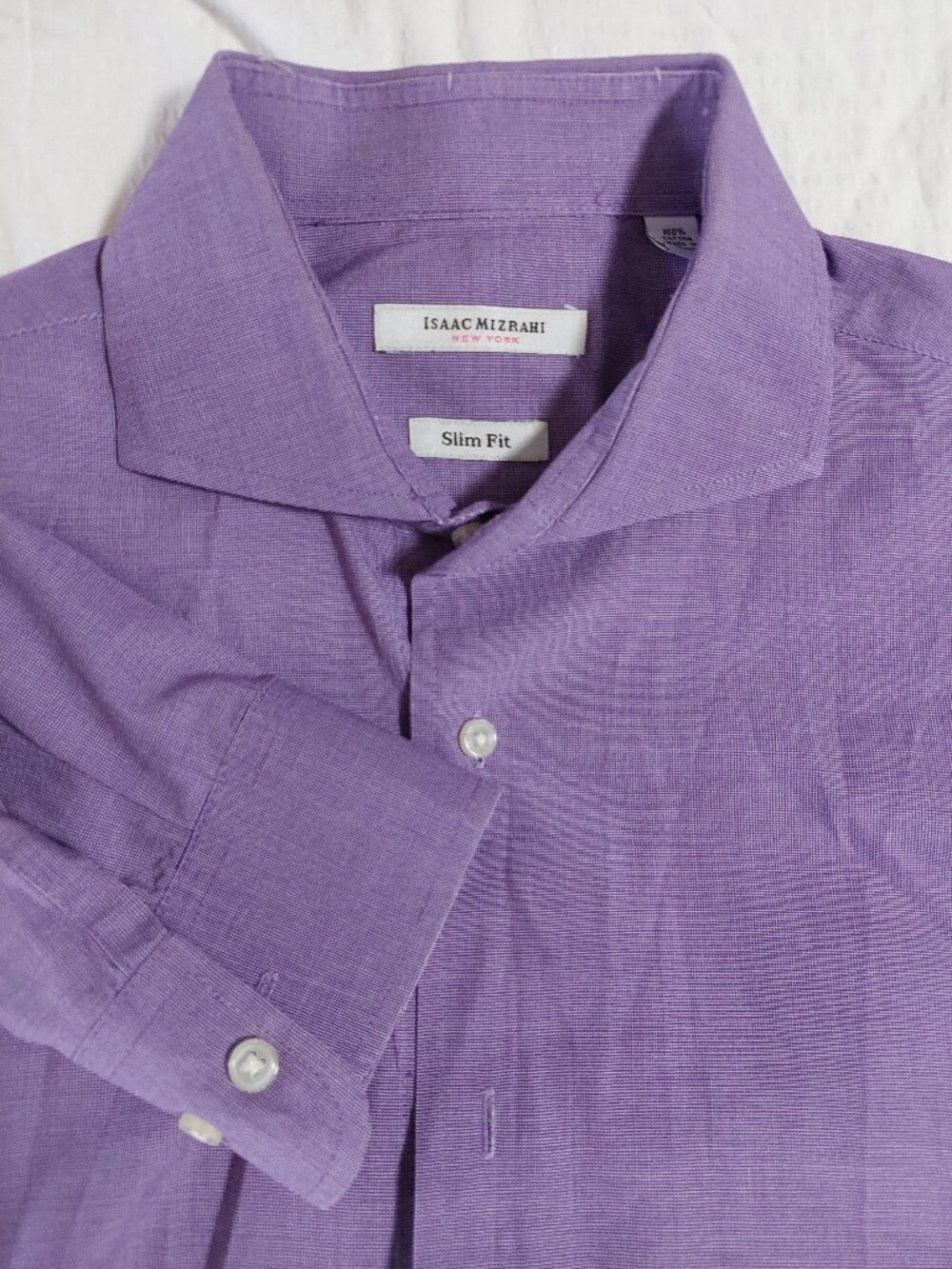 Isaac Mizrahi New York Men's 16.5 34/35 Purple Textured Dress Shirt Cotton